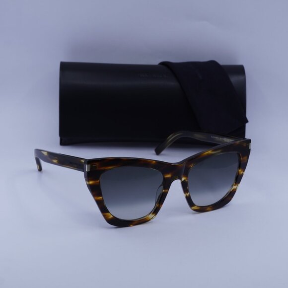 Saint Laurent SL214 KATE 024 Cat Eye Sunglasses - Striped Havana/Grey - Picture 7 of 11